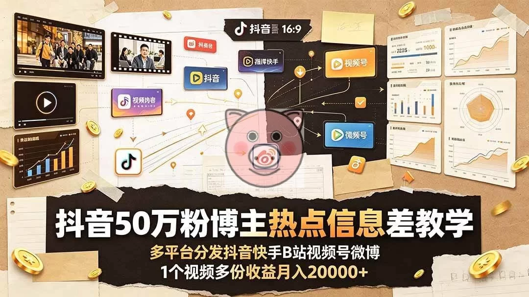 （19145期）抖音50万粉博主热点信息差教学：多平台分发抖音快手B站视频号微博，1个视频多份收益月入20000+-小栈博客测试网