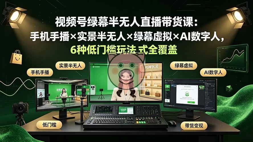 (19271期)视频号绿幕半无人直播带货课:手机手播×实景半无人×绿幕虚拟×AI数字人,6种低门槛玩法全覆盖-小栈博客测试网