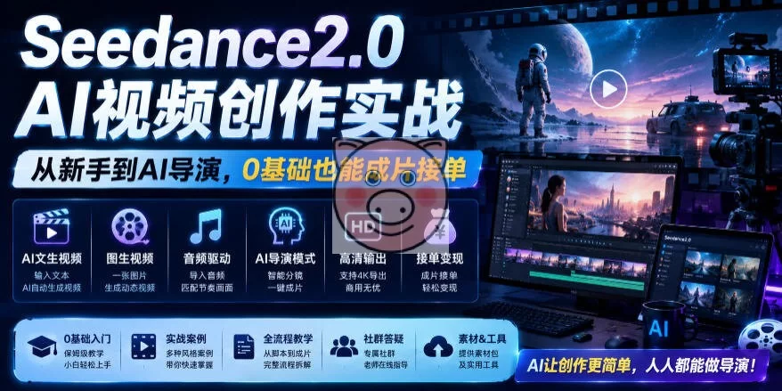 Seedance2.0 AI视频创作实战,从新手到AI导演,0基础也能成片接单变现-小栈博客测试网