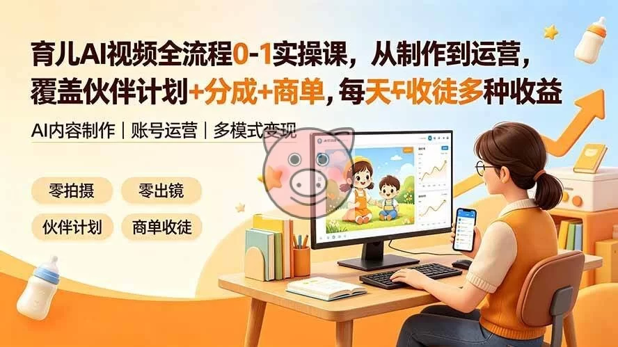 (19236期)育儿AI视频全流程0-1实操课,从制作到运营,覆盖伙伴计划+分成+商单+收徒多种收益,每天500+收益-小栈博客测试网