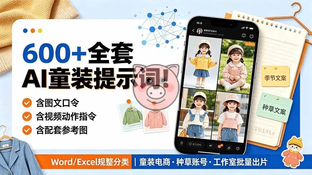 （19302期）600+全套AI童装提示词！含图文口令+视频动作指令+配套参考图，Word/Excel规整分类，童装电商、种草无脑量产内容-小栈博客测试网