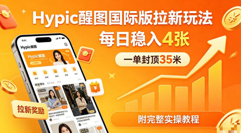 一张展示醒图国际版拉新操作流程的手机截图，收益约35元。