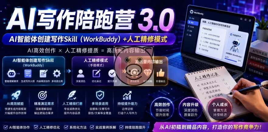 AI写作陪跑营3.0,Ai智能体创建写作skill(workbuddy)+人工手写模式(手搓模式),去除AI痕迹(头条号、公众号、百家号)-小栈博客测试网