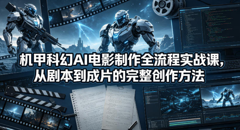 机甲科幻AI电影制作全流程实战课,从剧本到成片的完整创作方法 机甲科幻AI电影全流程创作方法示意图