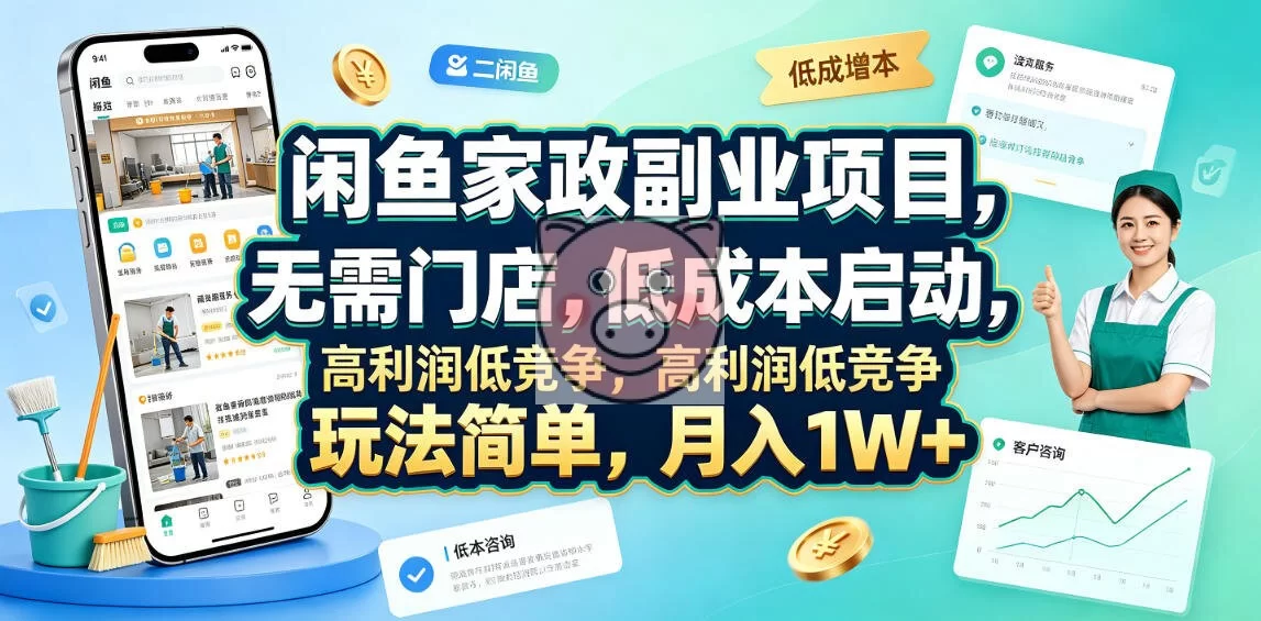 闲鱼家政副业项目,无需门店,低成本启动,高利润低竞争,玩法简单,月入1W+-小栈博客测试网