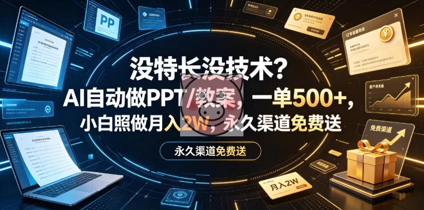 没特长没技术?AI自动做PPT/教案,一单500+,小白照做月入2W,永久渠道免费送【揭秘】-小栈博客测试网