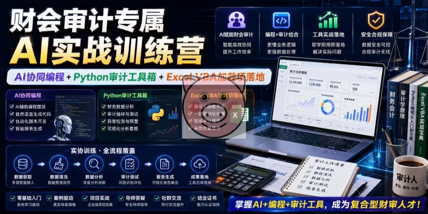 财会审计专属AI实战训练营|AI协同编程+Python审计工具箱+Excel VBA加载项落地 财会审计专属AI实战训练营|AI协同编程+Python审计工具箱+Excel VBA加载项落地 - 图片1